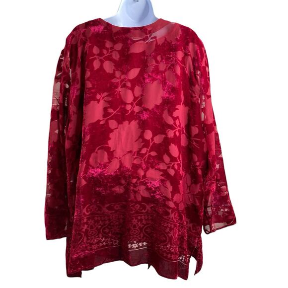 Maggie McNaughton Red Velvet Burnout Cardigan And Tank Top Set Est. Size 2X Boho - Picture 2 of 16